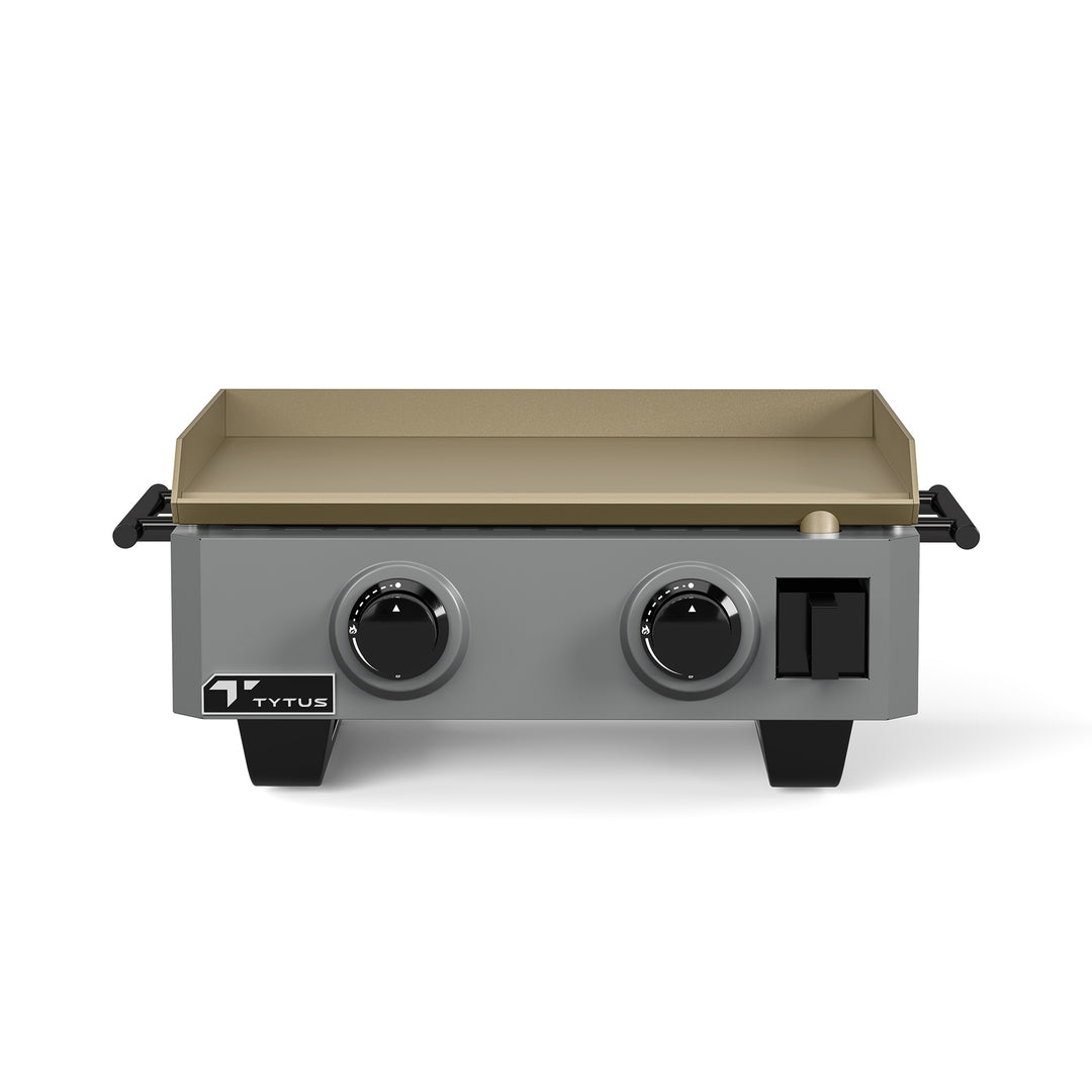 TYTUS Emberwood Gas Griddle: Gunmetal Gray Portable Gas Griddle with Tan Cooking Surface, Outdoor Cooking
