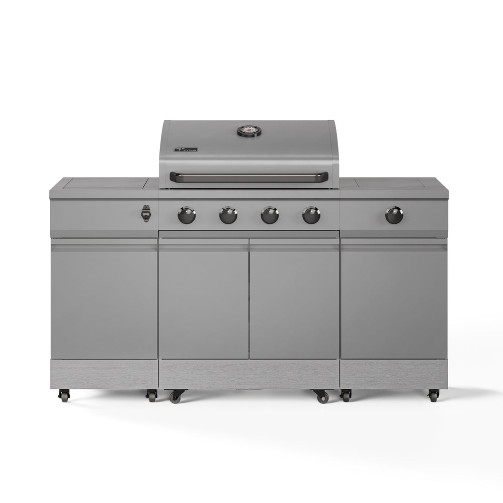 TYTUS Fresno 5-Burner LP/NG Convertible Grill in Gunmetal + Carbon Wood