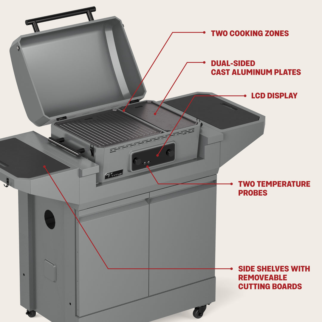 Emberwood Electric Grill and Griddle with Grill and Prep Cart