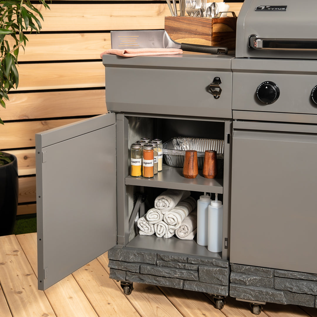 TYTUS Fresno 5-Burner LP/NG Convertible Grill in Gunmetal + Ash Stone