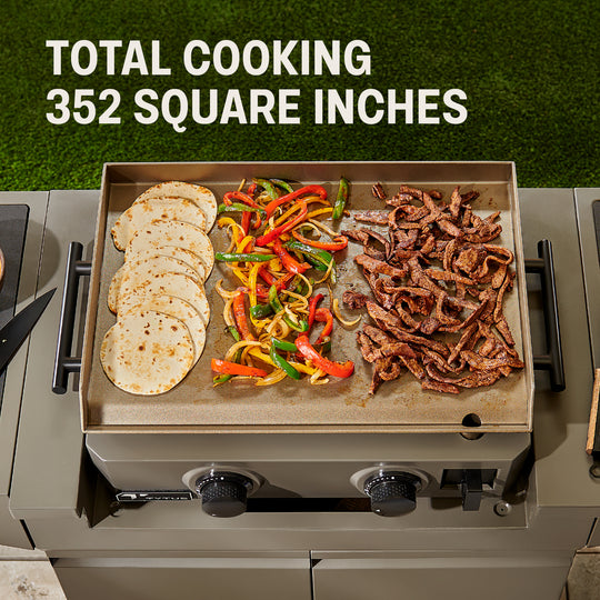 TYTUS Emberwood 2-Burner 22” Gas Tabletop Griddle with Grill and Prep Cart