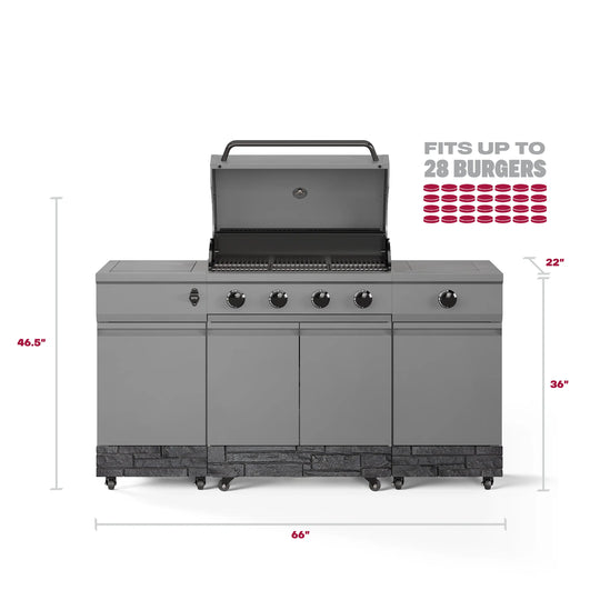 Fresno 5-Burner LP/NG Convertible Grill in Gunmetal + Graphite Stone