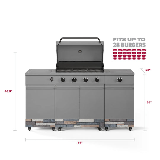 Fresno 5-Burner LP/NG Convertible Grill in Gunmetal + Ash Stone