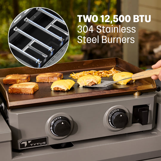 TYTUS Emberwood 2-Burner 22” Gas Tabletop Griddle with Grill and Prep Cart