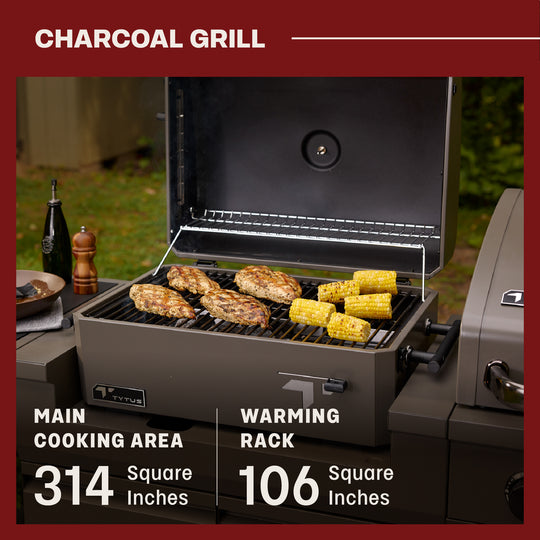 TYTUS Modular Trio with 4-Burner Gas Grill, Charcoal Grill, and Gas Pizza Oven
