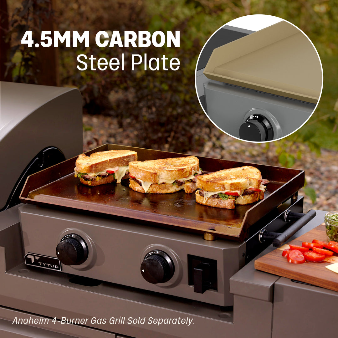 TYTUS Emberwood 2-Burner 22” Gas Tabletop Griddle with Grill and Prep Cart