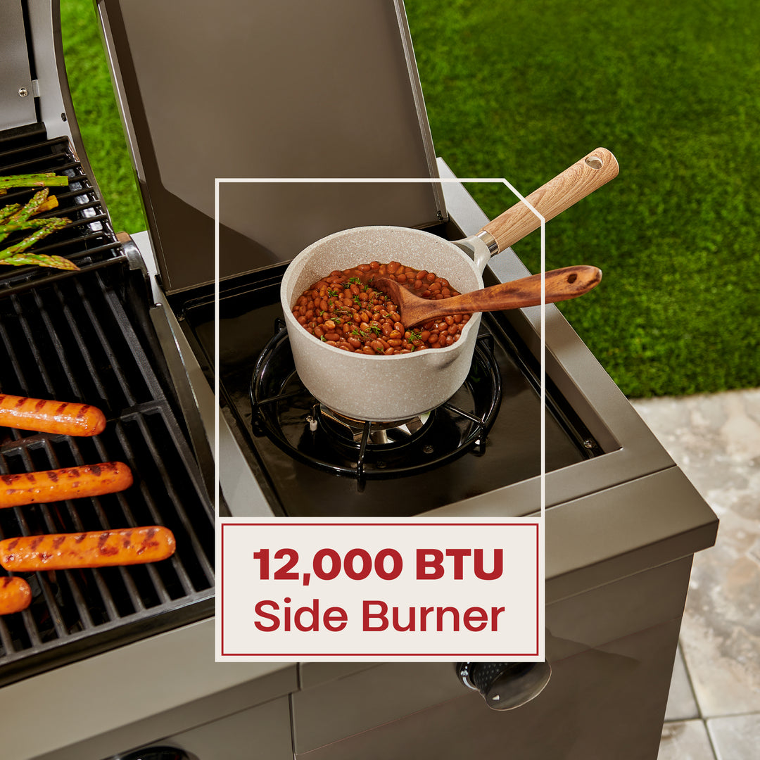 TYTUS Fresno 4-Burner Gas Grill Island with Side Burner and Ice Bucket in Gunmetal and Carbon Wood