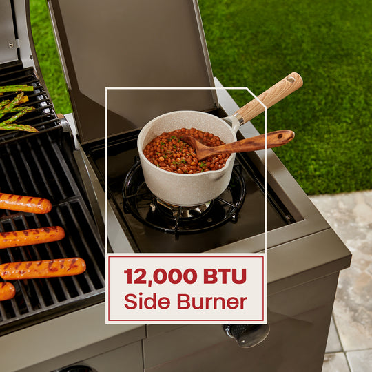 TYTUS Fresno 4-Burner Gas Grill Island with Side Burner and Ice Bucket in Gunmetal and Carbon Wood