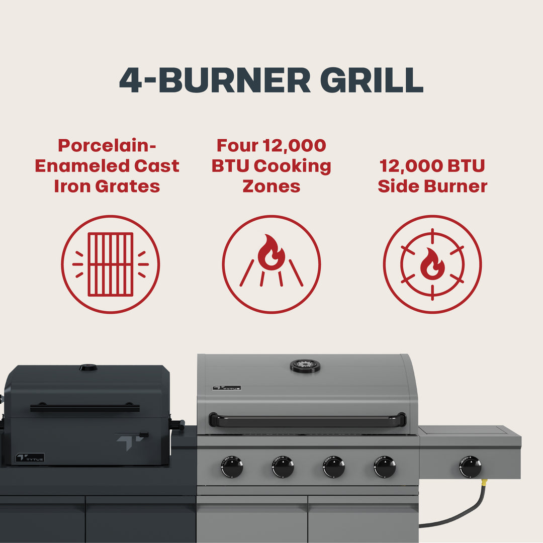 TYTUS Modular Duo with 4-Burner Gas Grill and Charcoal Grill