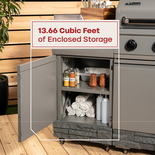 TYTUS Fresno 4-Burner Gas Grill Island with Side Burner and Ice Bucket in Gunmetal and Ash Stone