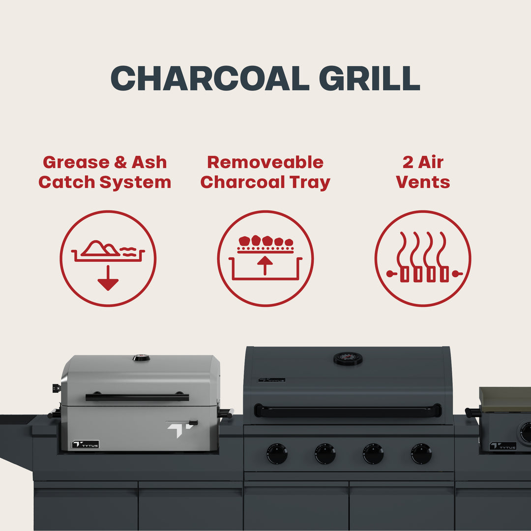 TYTUS Modular Trio with 4-Burner Gas Grill, Charcoal Grill and 2-Burner Gas Griddle