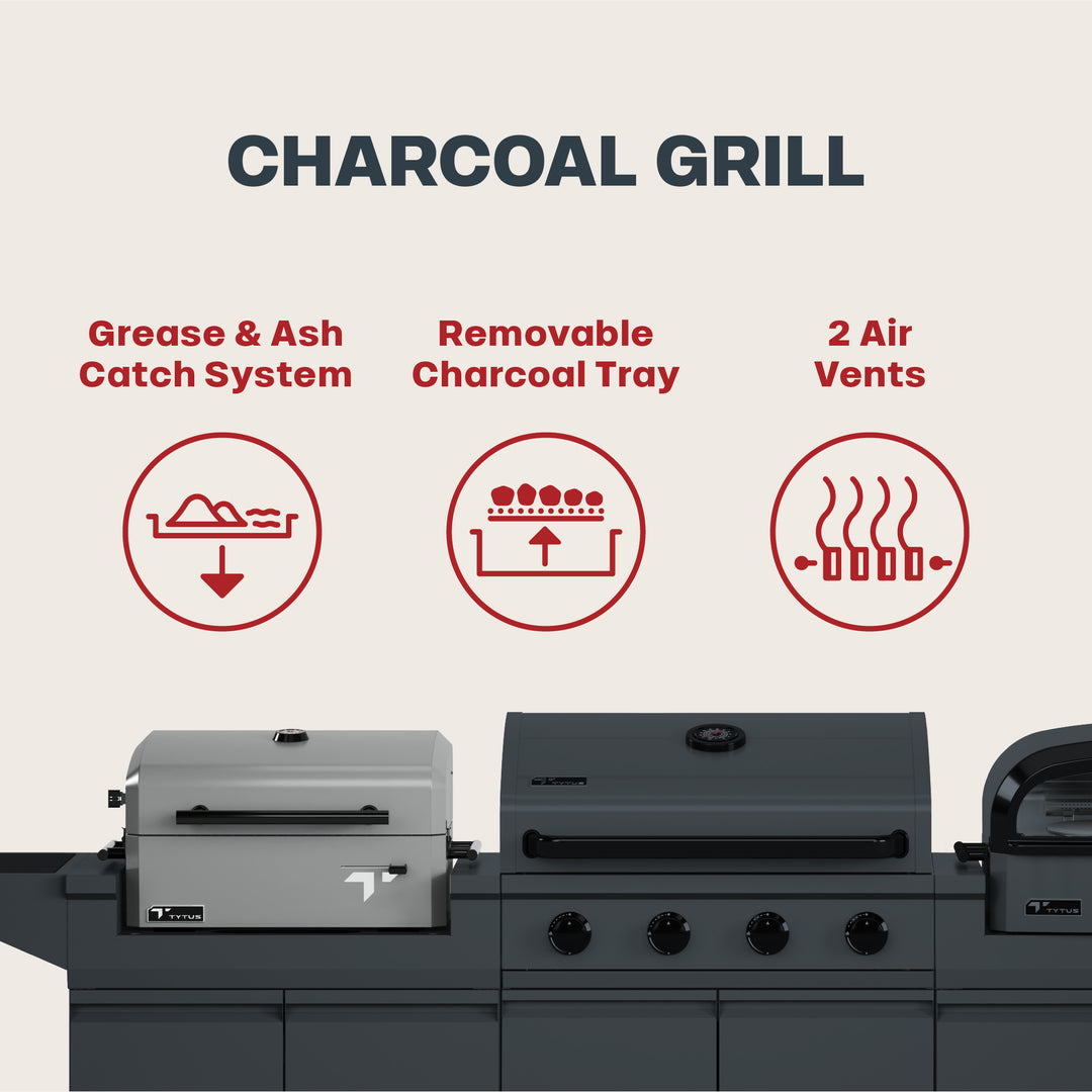 TYTUS Modular Trio with 4-Burner Gas Grill, Charcoal Grill, and Gas Pizza Oven