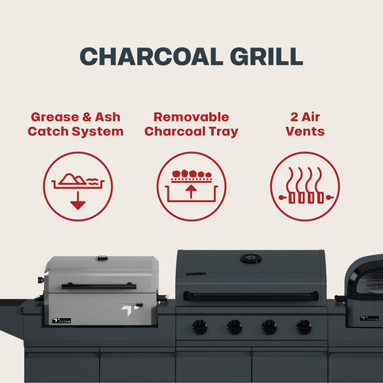 TYTUS Modular Trio with 4-Burner Gas Grill, Charcoal Grill, and Gas Pizza Oven