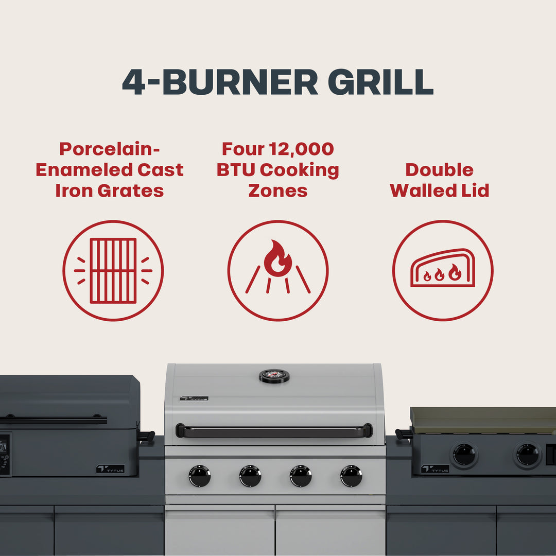 TYTUS Modular Trio with 4-Burner Gas Grill, Pellet Grill and 2-Burner Gas Griddle