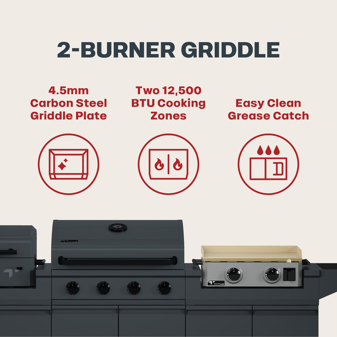 TYTUS Modular Trio with 4-Burner Gas Grill, Charcoal Grill and 2-Burner Gas Griddle