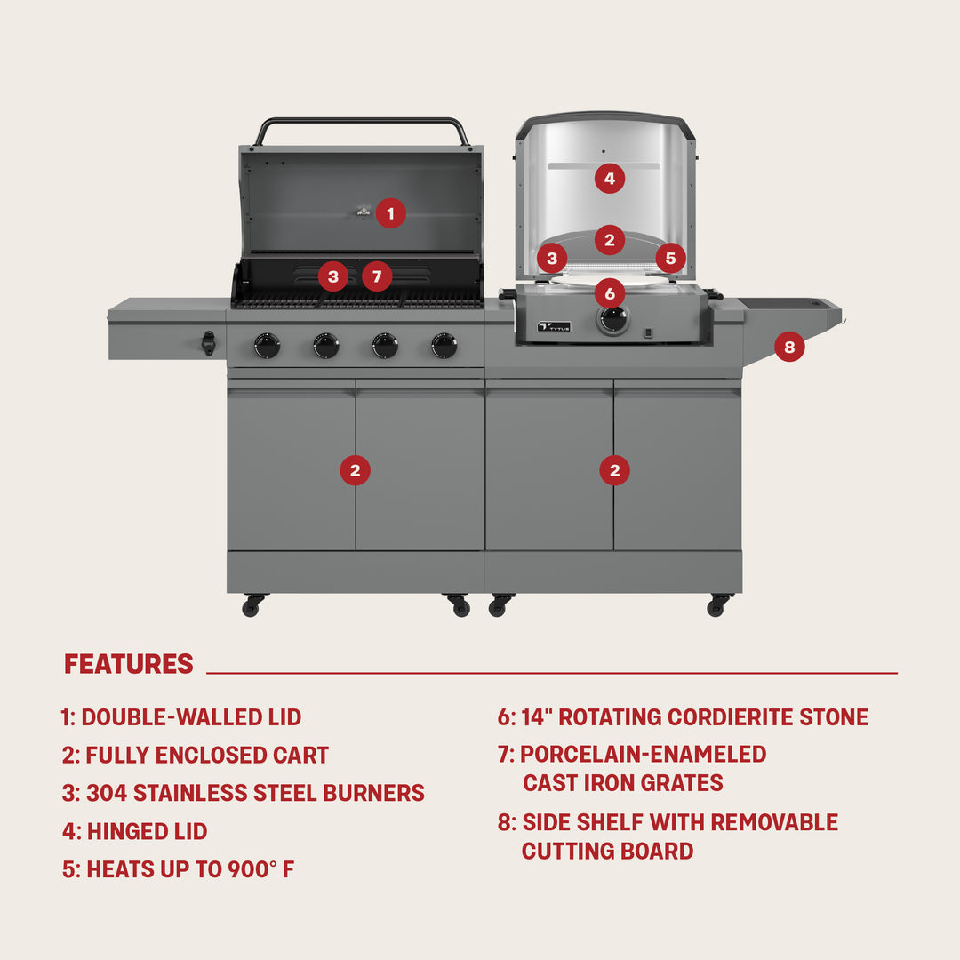 TYTUS Modular Duo with 4-Burner Gas Grill and Gas Pizza Oven