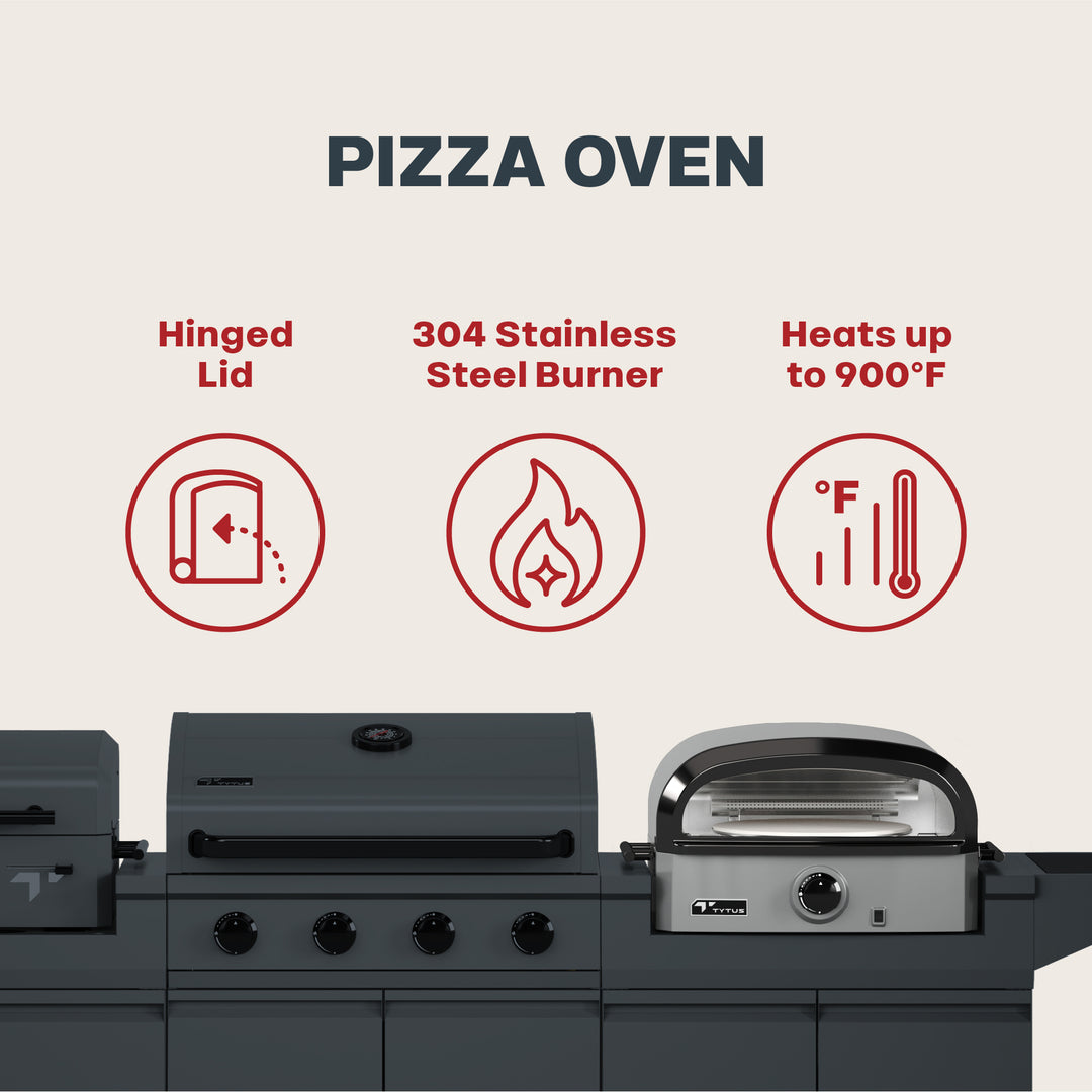 TYTUS Modular Trio with 4-Burner Gas Grill, Charcoal Grill, and Gas Pizza Oven