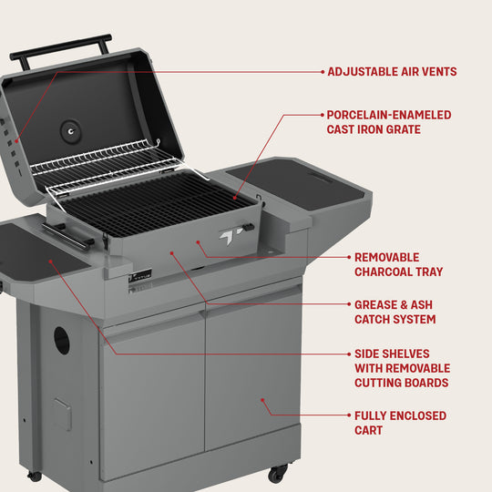 TYTUS Emberwood Charcoal Tabletop Grill with Grill and Prep Cart