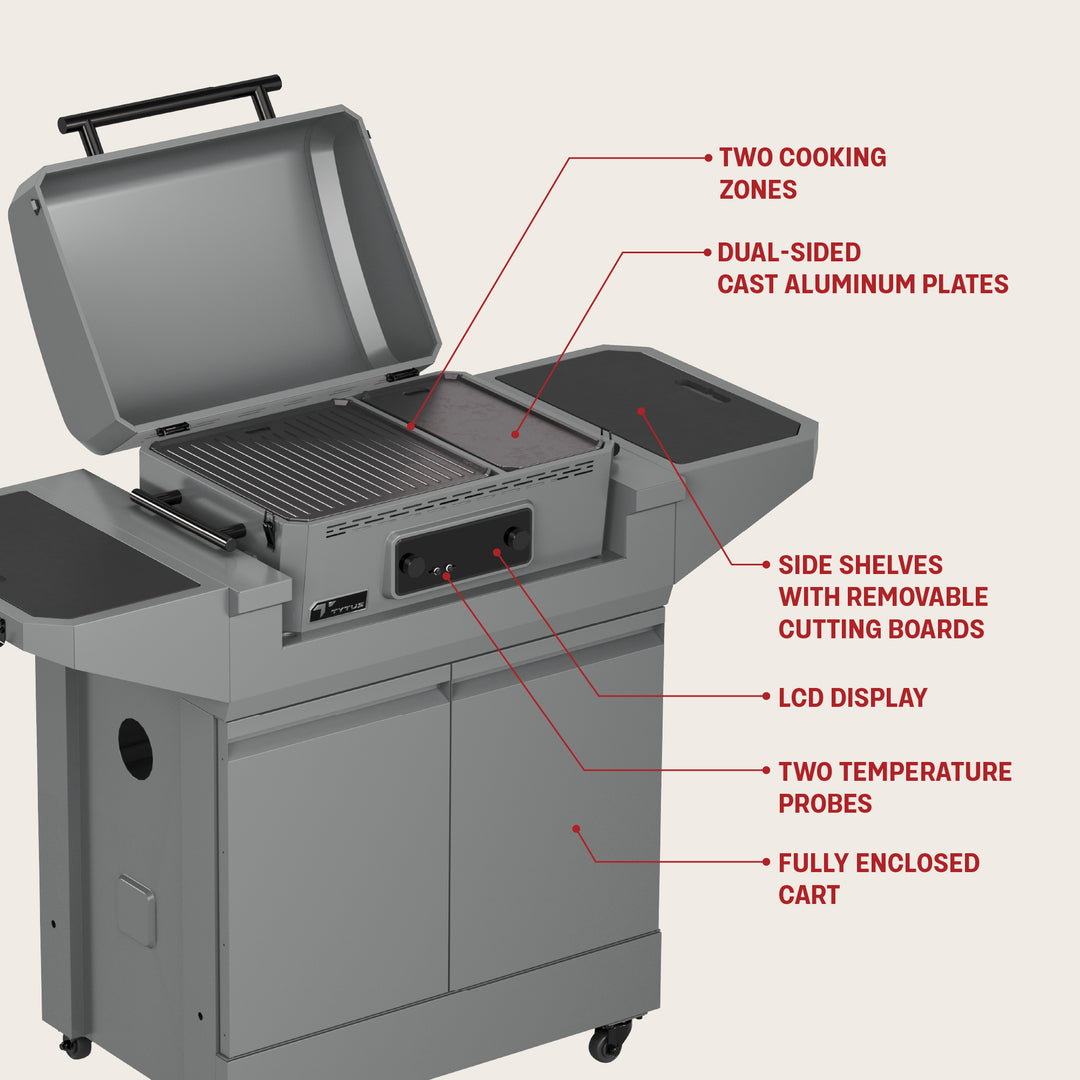 TYTUS Emberwood Electric Tabletop Grill and Griddle with Grill and Prep Cart