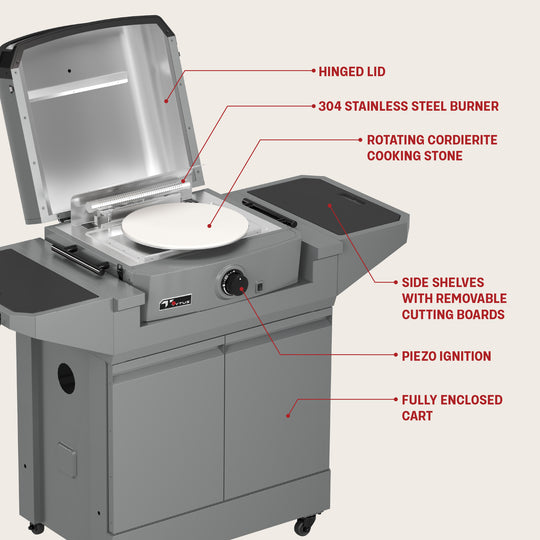 TYTUS Emberwood Gas Tabletop Pizza Oven with Grill and Prep Cart