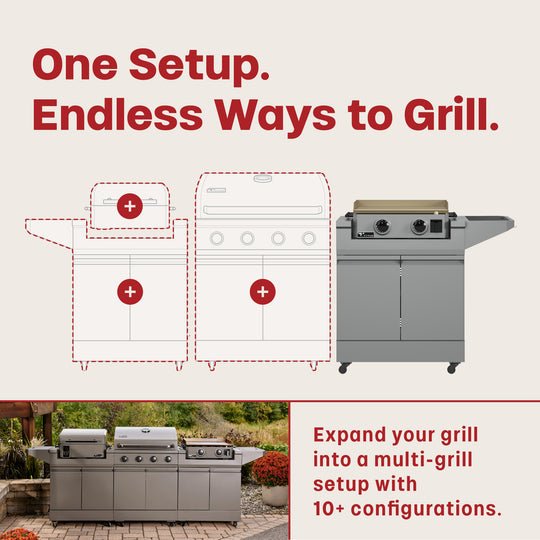 TYTUS Emberwood 2-Burner 22” Gas Tabletop Griddle with Grill and Prep Cart