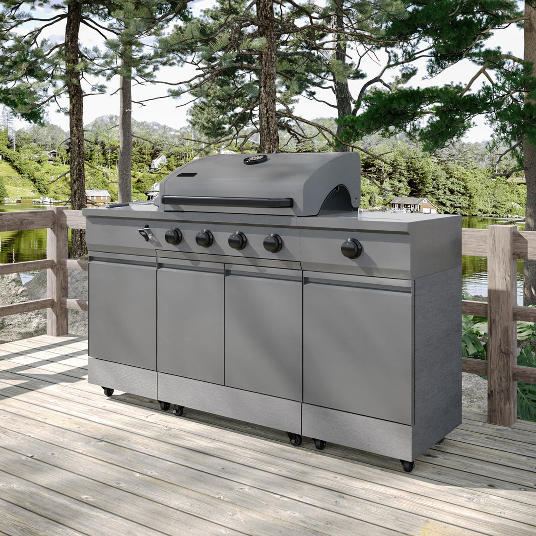 TYTUS Fresno 5-Burner LP/NG Convertible Grill in Gunmetal + Carbon Wood