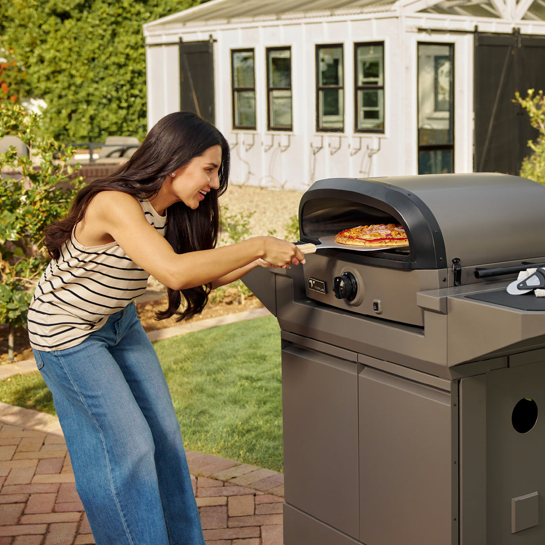 TYTUS Emberwood Gas Tabletop Pizza Oven with Grill and Prep Cart