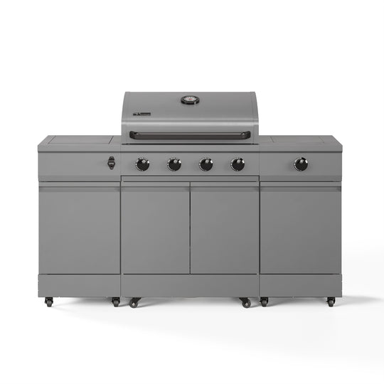 TYTUS Fresno 4-Burner Gas Grill Island with Side Burner and Ice Bucket in Gunmetal Gray