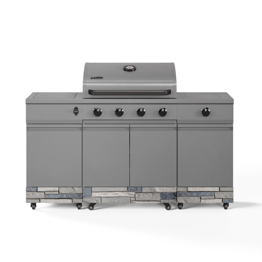 TYTUS Fresno 4-Burner Gas Grill Island with Side Burner and Ice Bucket in Gunmetal and Shadow Stone