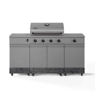 TYTUS Fresno 4-Burner Gas Grill Island with Side Burner and Ice Bucket in Gunmetal and Graphite Stone