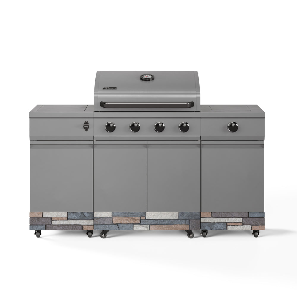 TYTUS Fresno 5-Burner LP/NG Convertible Grill in Gunmetal + Ash Stone