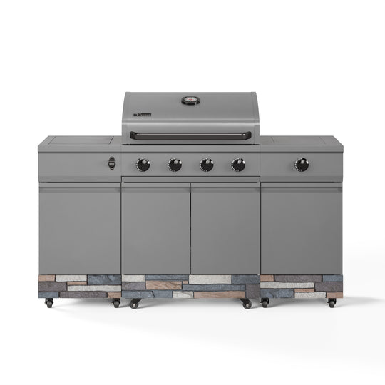 TYTUS Fresno 4-Burner Gas Grill Island with Side Burner and Ice Bucket in Gunmetal and Ash Stone