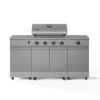 TYTUS Fresno 4-Burner Gas Grill Island with Side Burner and Ice Bucket in Gunmetal and Carbon Wood