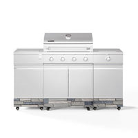TYTUS Fresno 4-Burner Gas Grill Island with Side Burner and Ice Bucket in Stainless Steel and Shadow Stone