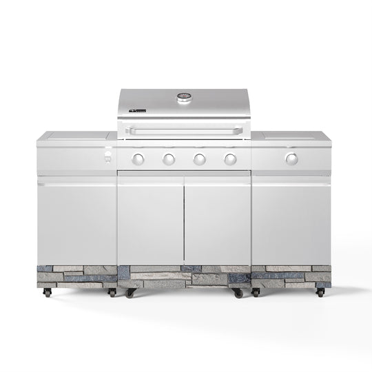TYTUS Fresno 4-Burner Gas Grill Island with Side Burner and Ice Bucket in Stainless Steel and Shadow Stone