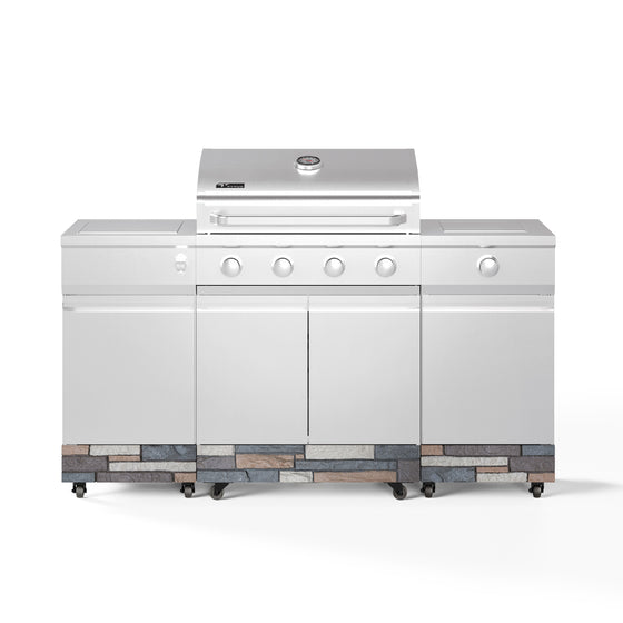 TYTUS Fresno 4-Burner Gas Grill Island with Side Burner and Ice Bucket in Stainless Steel and Ash Stone