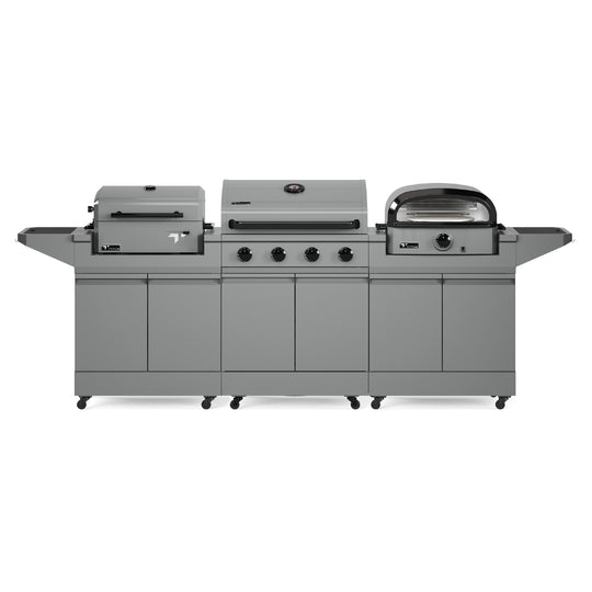 TYTUS Modular Trio with 4-Burner Gas Grill, Charcoal Grill, and Gas Pizza Oven