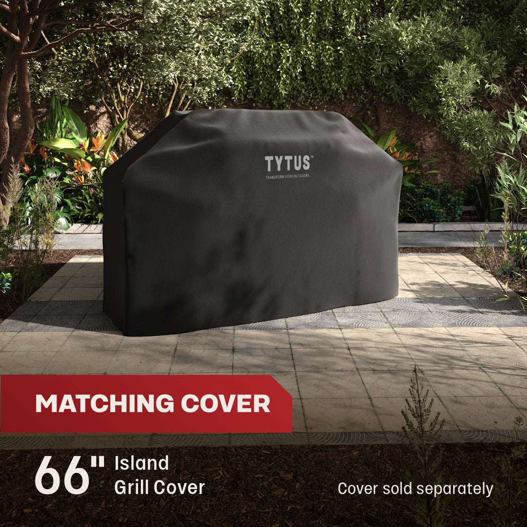 TYTUS Fresno 4-Burner Gas Grill Island with Side Burner and Ice Bucket in Stainless Steel and Carbon Wood