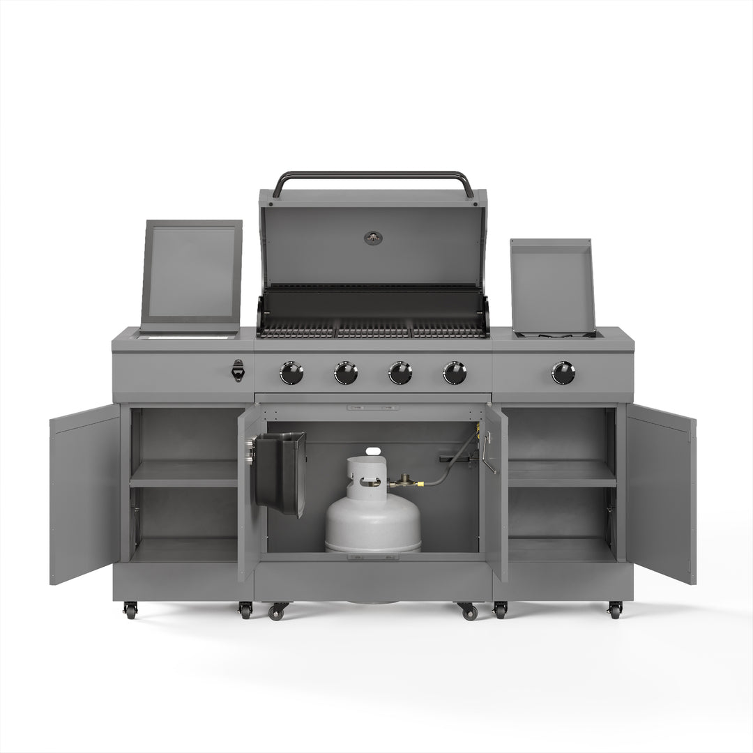 TYTUS Fresno 4-Burner Gas Grill Island with Side Burner and Ice Bucket in Gunmetal Gray