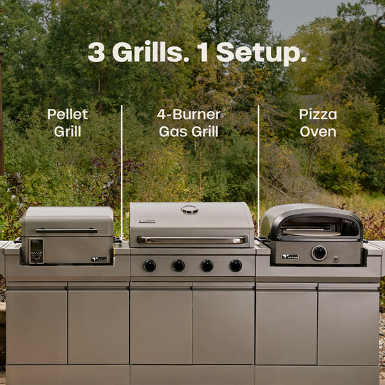 TYTUS Modular Trio with 4-Burner Gas Grill, Pellet Grill and Gas Pizza Oven