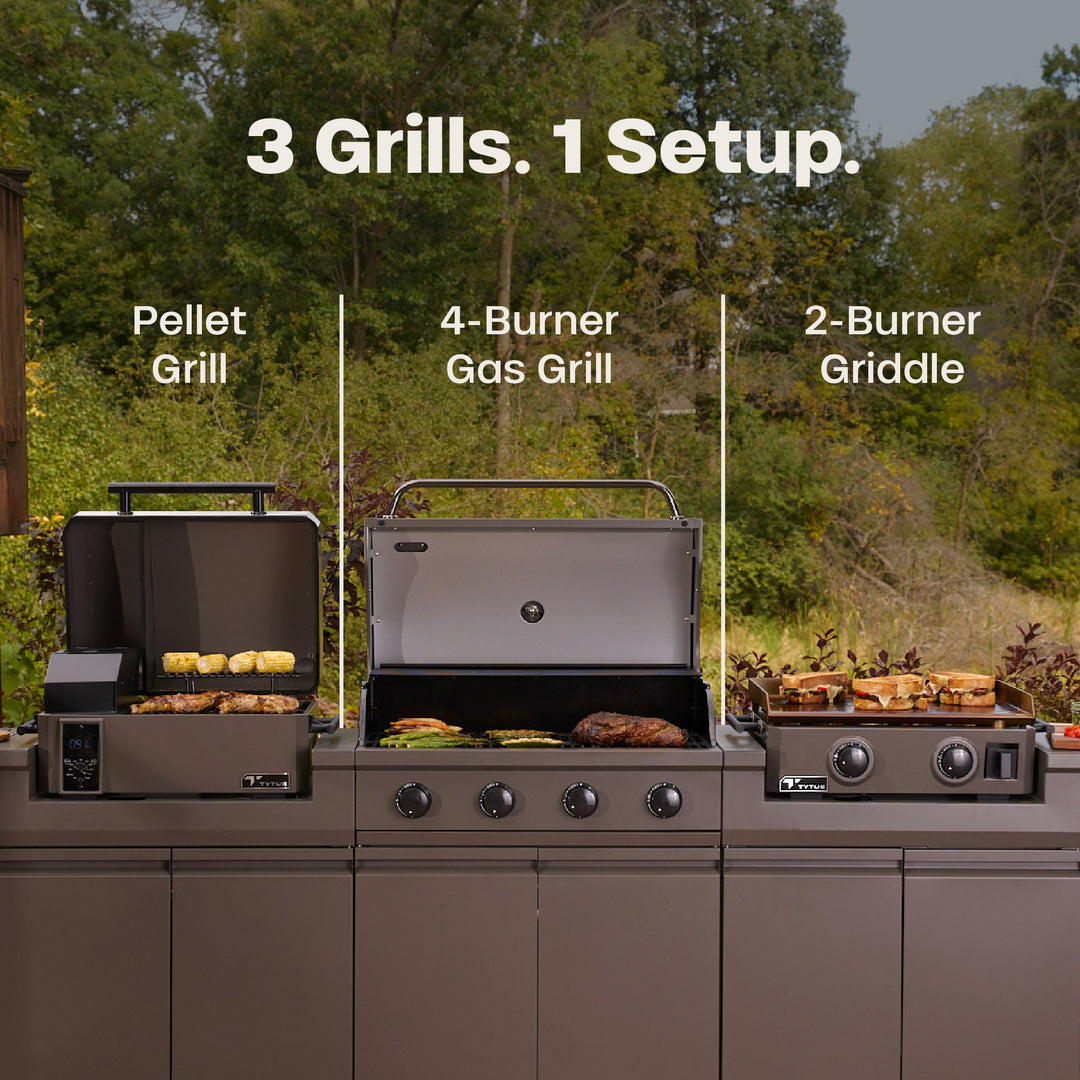 TYTUS Modular Trio with 4-Burner Gas Grill, Pellet Grill and 2-Burner Gas Griddle