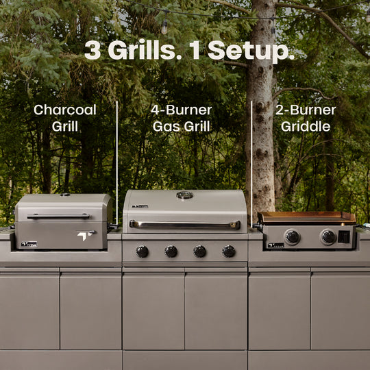 TYTUS Modular Trio with 4-Burner Gas Grill, Charcoal Grill and 2-Burner Gas Griddle