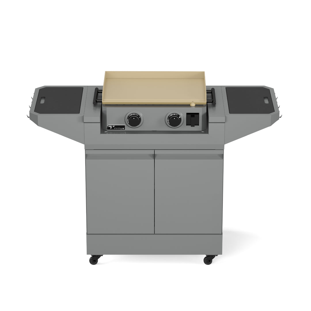 TYTUS Emberwood 2-Burner 22” Gas Tabletop Griddle with Grill and Prep Cart