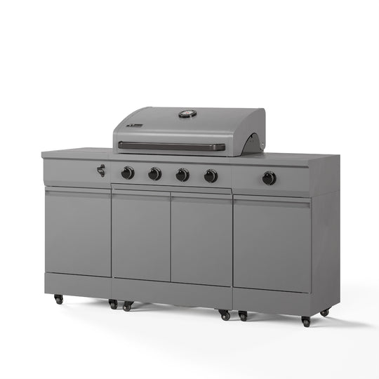 TYTUS Fresno 4-Burner Gas Grill Island with Side Burner and Ice Bucket in Gunmetal Gray