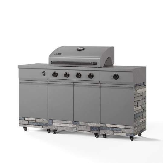 TYTUS Fresno 4-Burner Gas Grill Island with Side Burner and Ice Bucket in Gunmetal and Shadow Stone