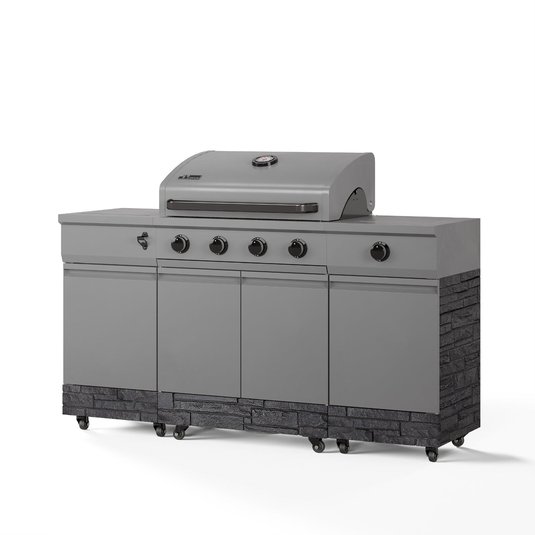TYTUS Fresno 4-Burner Gas Grill Island with Side Burner and Ice Bucket in Gunmetal and Graphite Stone