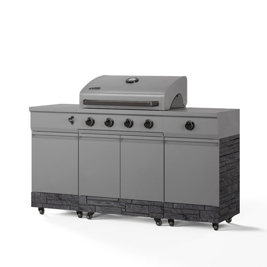 TYTUS Fresno 4-Burner Gas Grill Island with Side Burner and Ice Bucket in Gunmetal and Graphite Stone