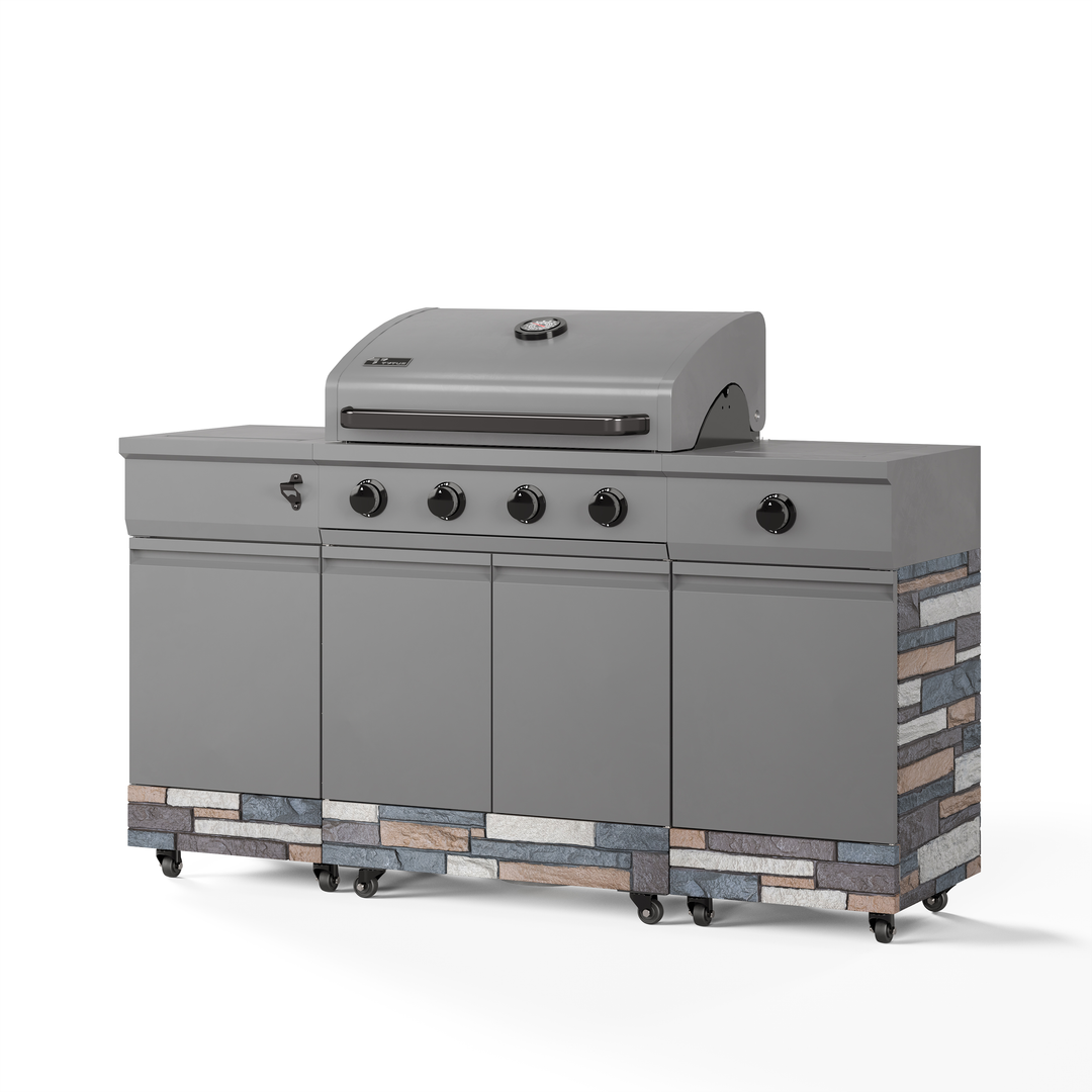 TYTUS Fresno 5-Burner LP/NG Convertible Grill in Gunmetal + Ash Stone