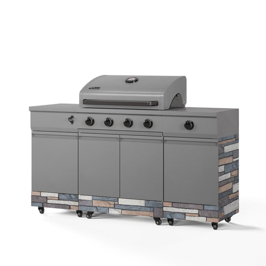 TYTUS Fresno 4-Burner Gas Grill Island with Side Burner and Ice Bucket in Gunmetal and Ash Stone