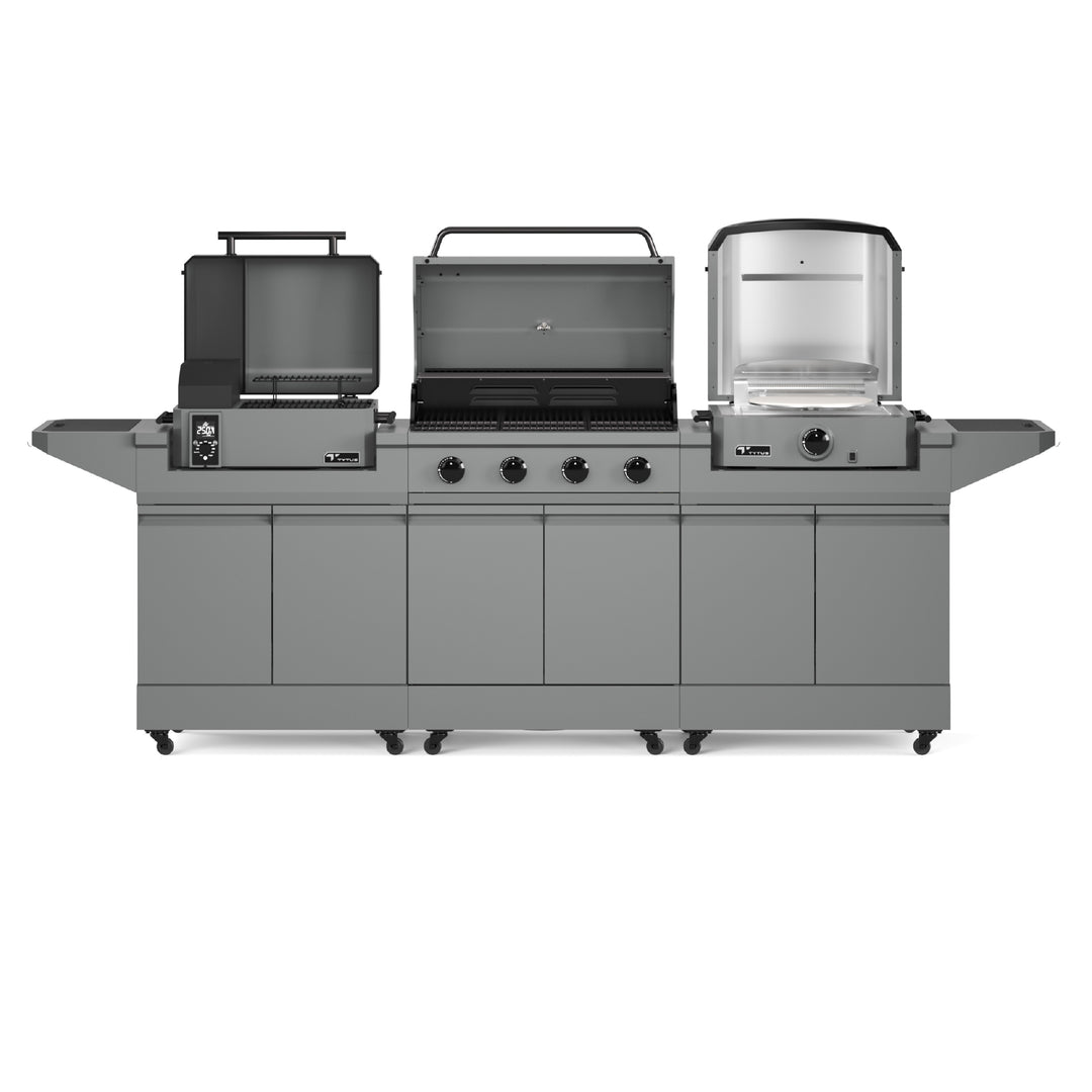 TYTUS Modular Trio with 4-Burner Gas Grill, Pellet Grill and Gas Pizza Oven